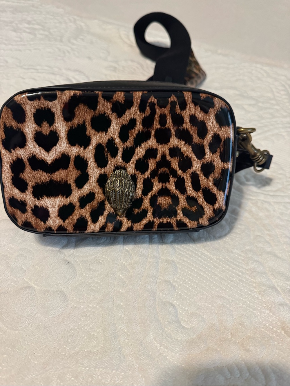 Kurt Geiger Leopard Print Crossbody in Black and Brown - Picture 3 of 6